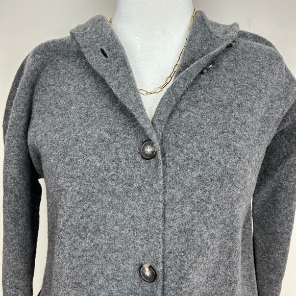 EVERLANE The Cozy Charcoal Gray Long Hooded Cardigan Maxi Duster Sweater - Picture 3 of 13